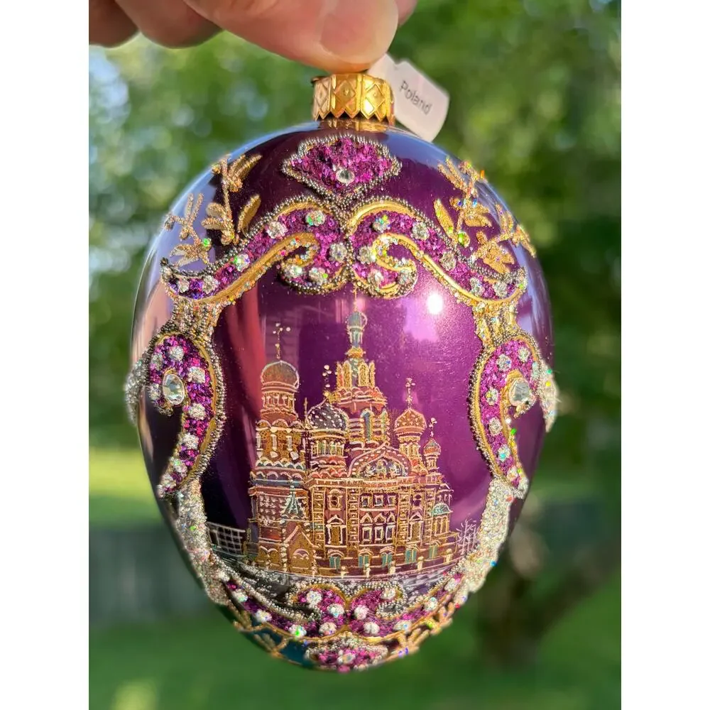 RARE! 2008 Neiman Marcus Purple Glass Egg Ornament Poland Cathedral in Box